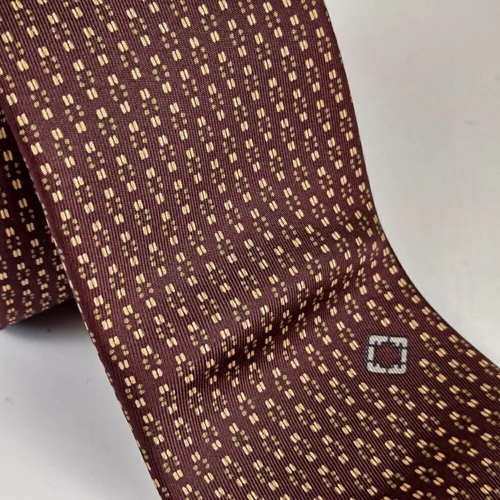 Salvatore Ferragamo Men's Tie 100% Silk Brown with Yellow/Gold Pattern EUC